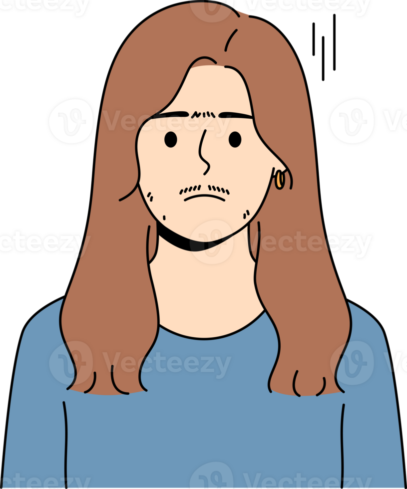 Woman suffering from hirsutism, which causes growth mustache and thick eyebrows on face, needs hormonal medications. Girl is sad because appearance of signs of hirsutism and growth of terminal hair png
