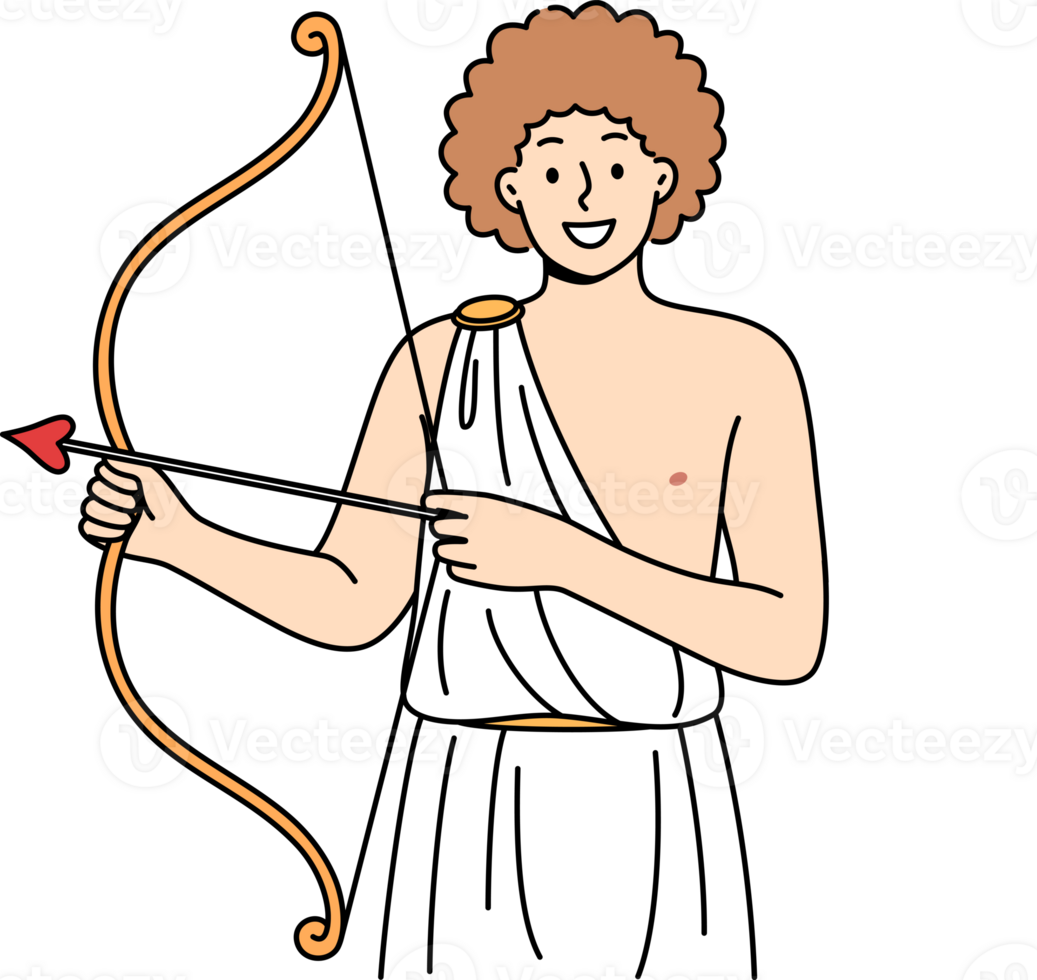 Smiling cherub with cupid bow and arrow, congratulates on valentine day and calls for love or romance. Happy cherub looking at camera, enjoying pimping lonely people in need of relationship png