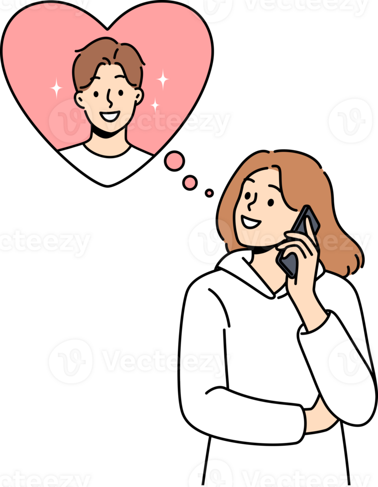 Woman makes phone call to boyfriend, wanting to flirt or invite him to romantic weekend dinner. Distance relationship between girl and boyfriend during vacation or happy valentine day png