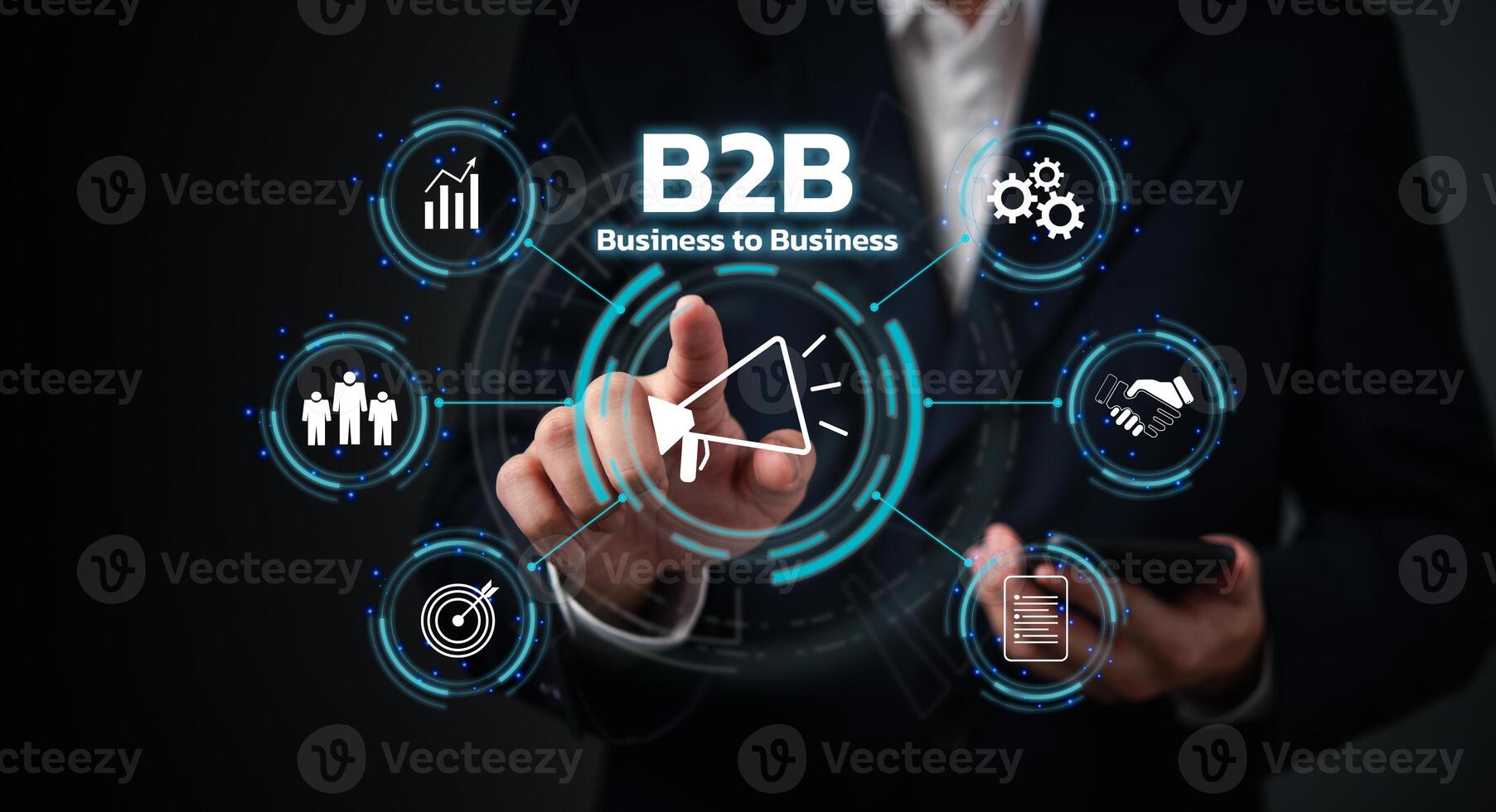 B2B business to business digital marketing commerce shopping internet network virtual screen photo