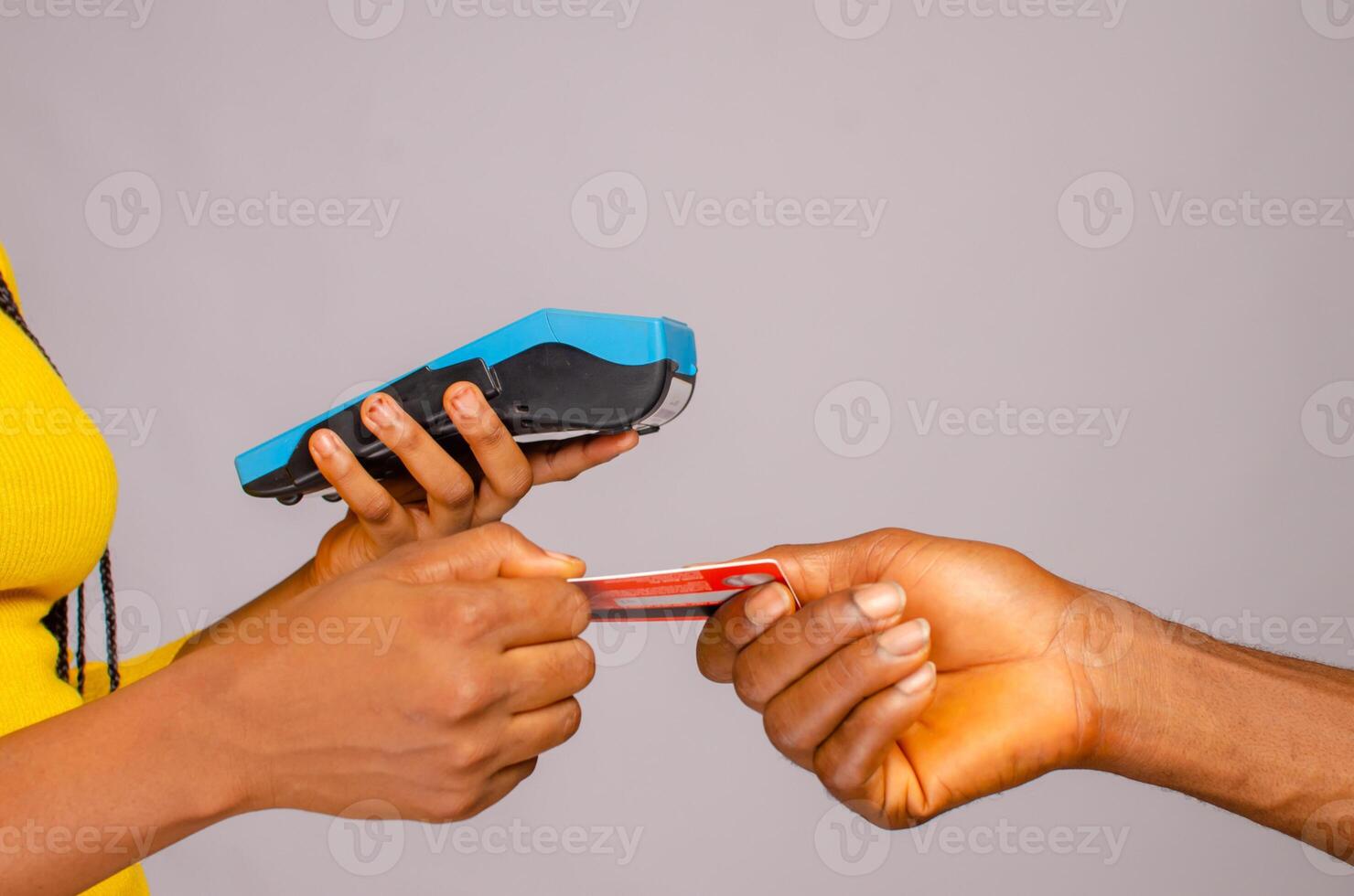 customer making payment with card using point of sales photo