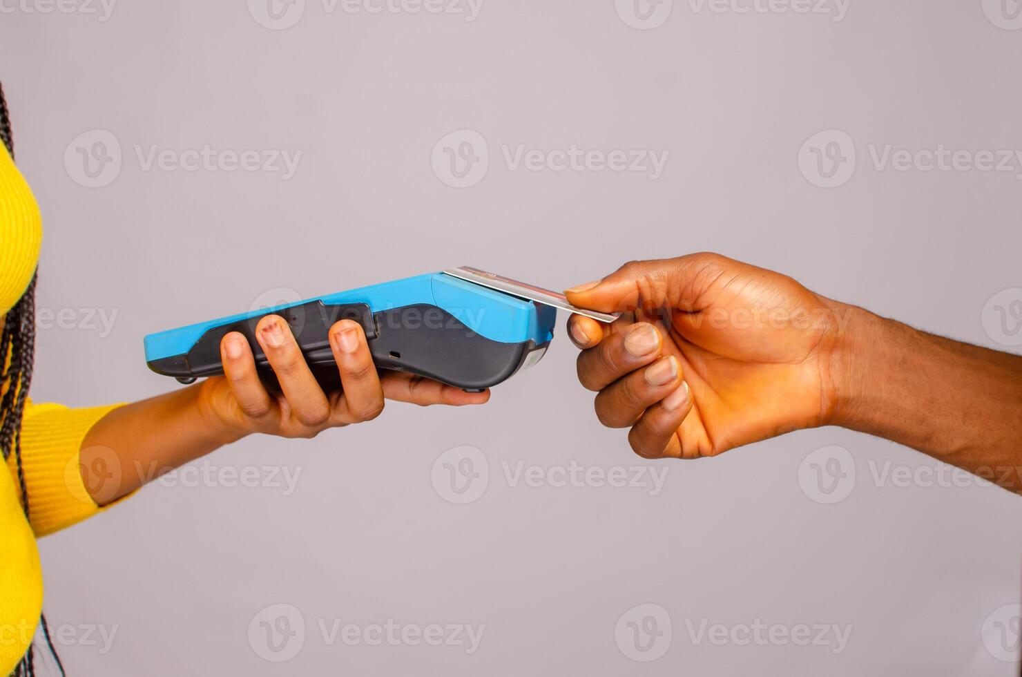 customer making payment with card using point of sales photo