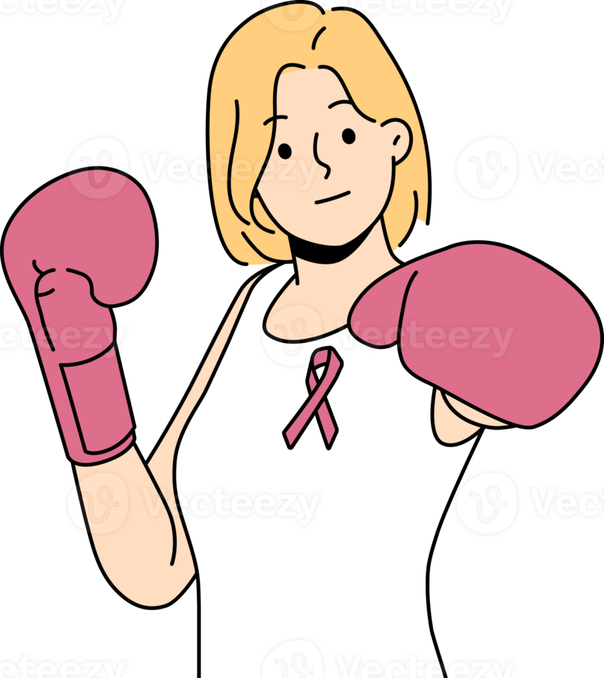 Woman fights cancerous tumor using boxing gloves and resisting development breast cancer png