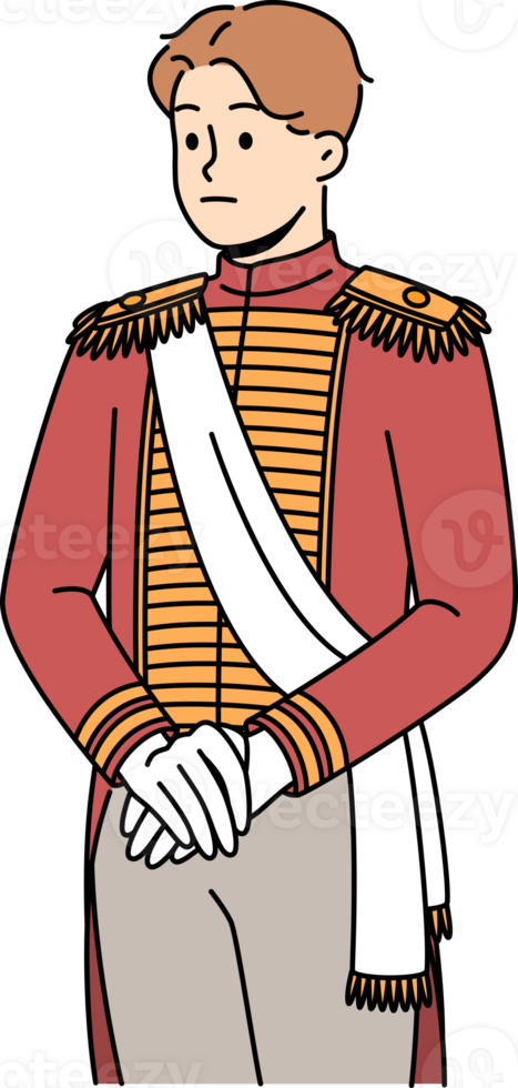 Sad aristocratic man in 18th century clothes is ready for ball or dinner party in medieval castle. Guy dressed as emperor nicholas ii to participate in aristocratic event or masquerade png