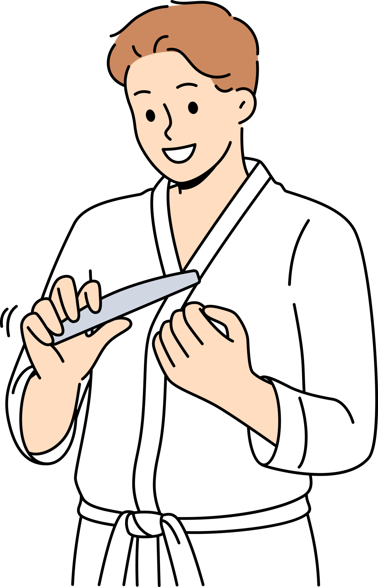 Man uses nail file after shower, performing daily hygiene and SPA