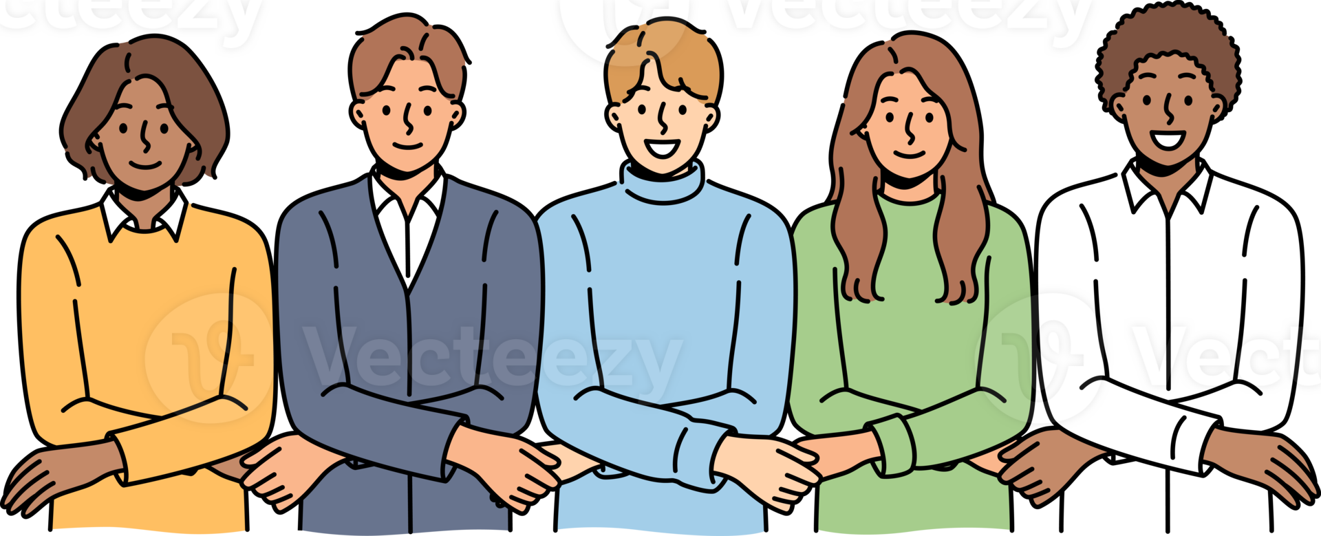 Team of multiracial people students holding hands and showing unity or lack of discord png