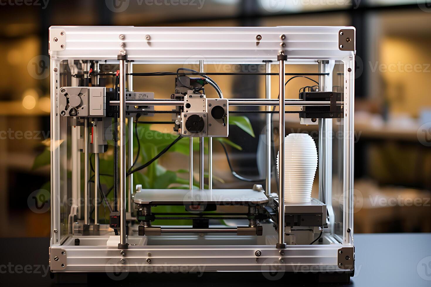 AI generated modern 3d printer in action photo