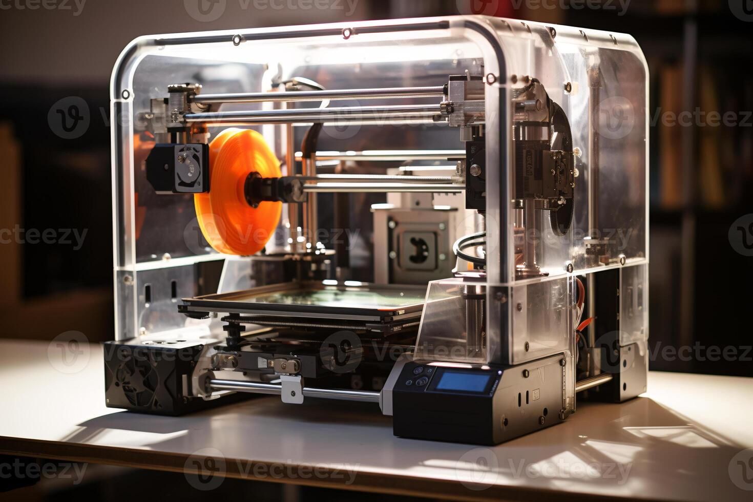 AI generated modern 3d printer in action photo