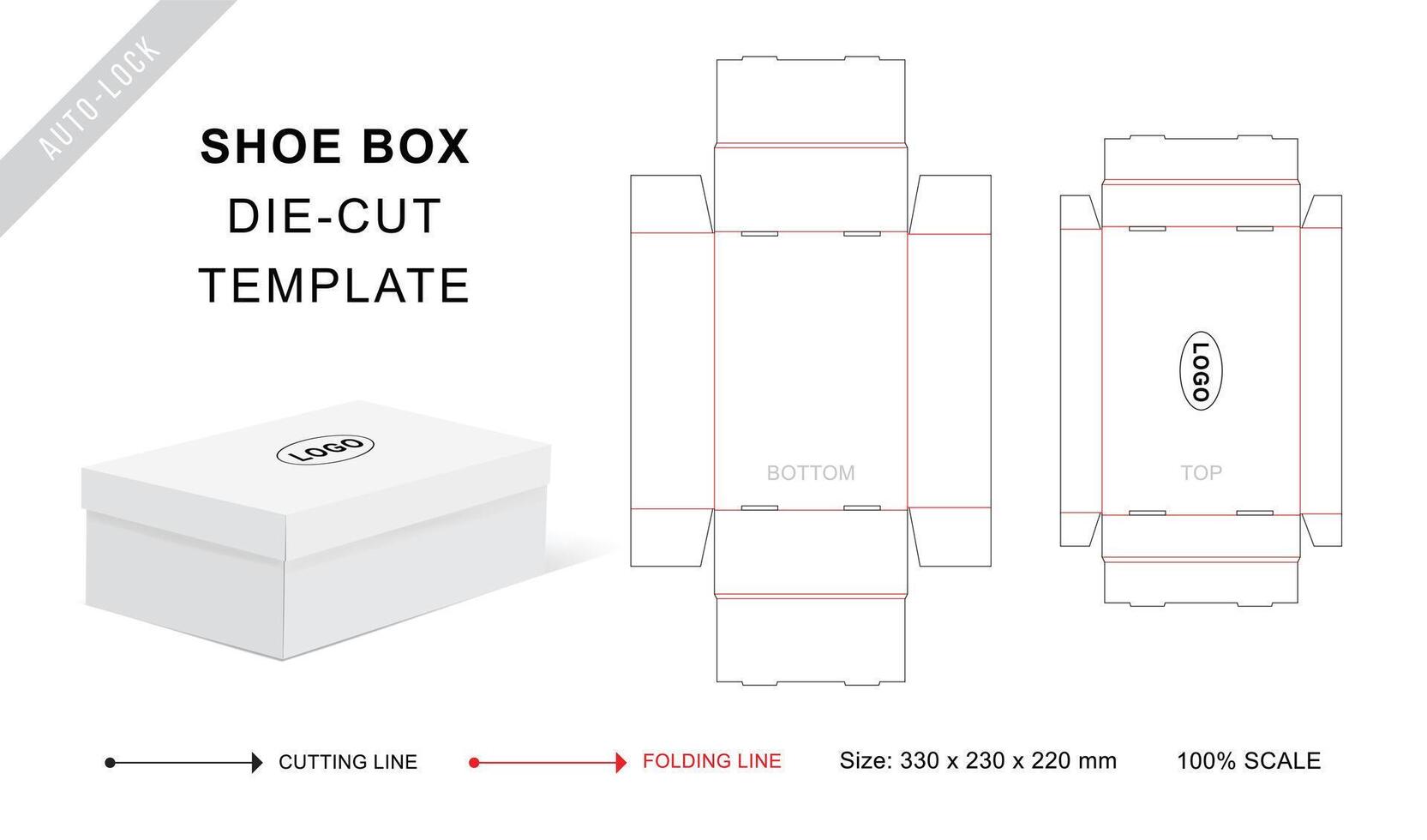 Shoe box die cut template or Autolock packaging vector