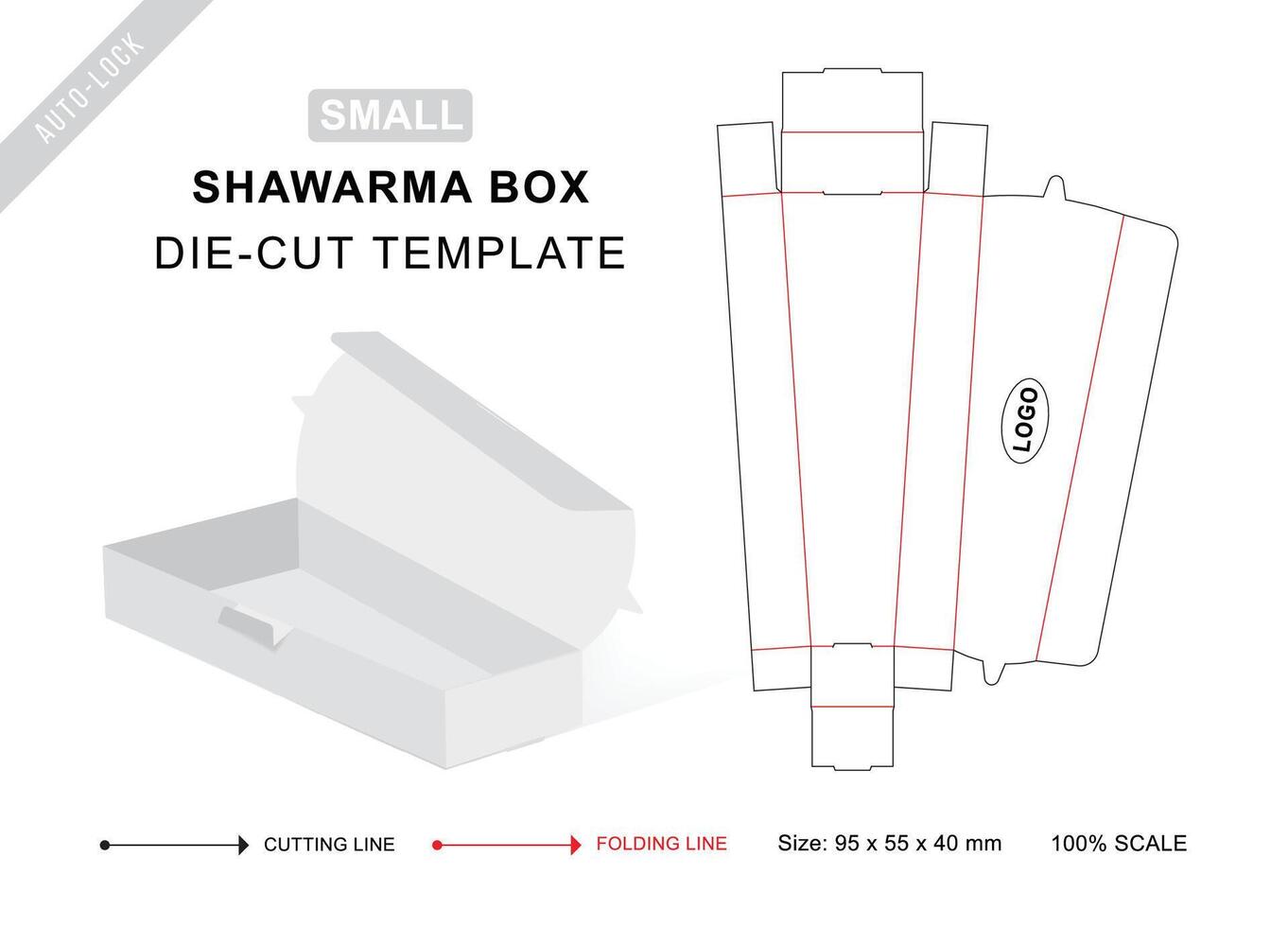 shawarma caja morir cortar modelo para pequeño o comida embalaje vector