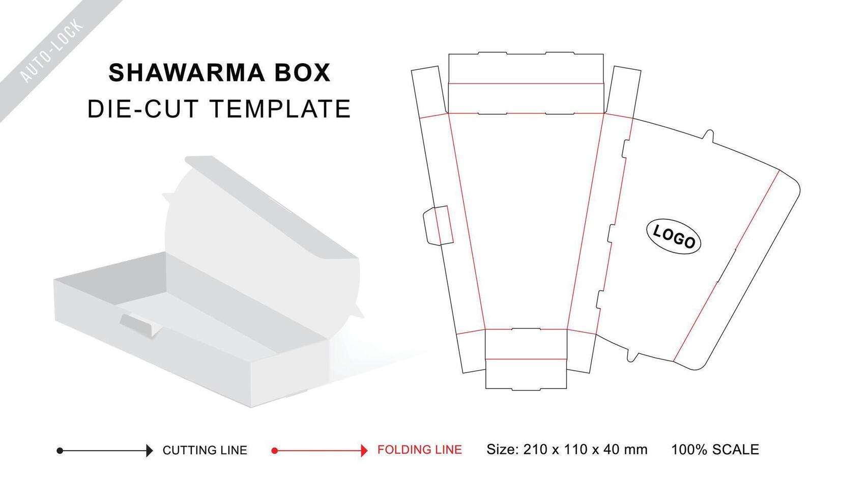 Shawarma box die cut template or Food packaging vector