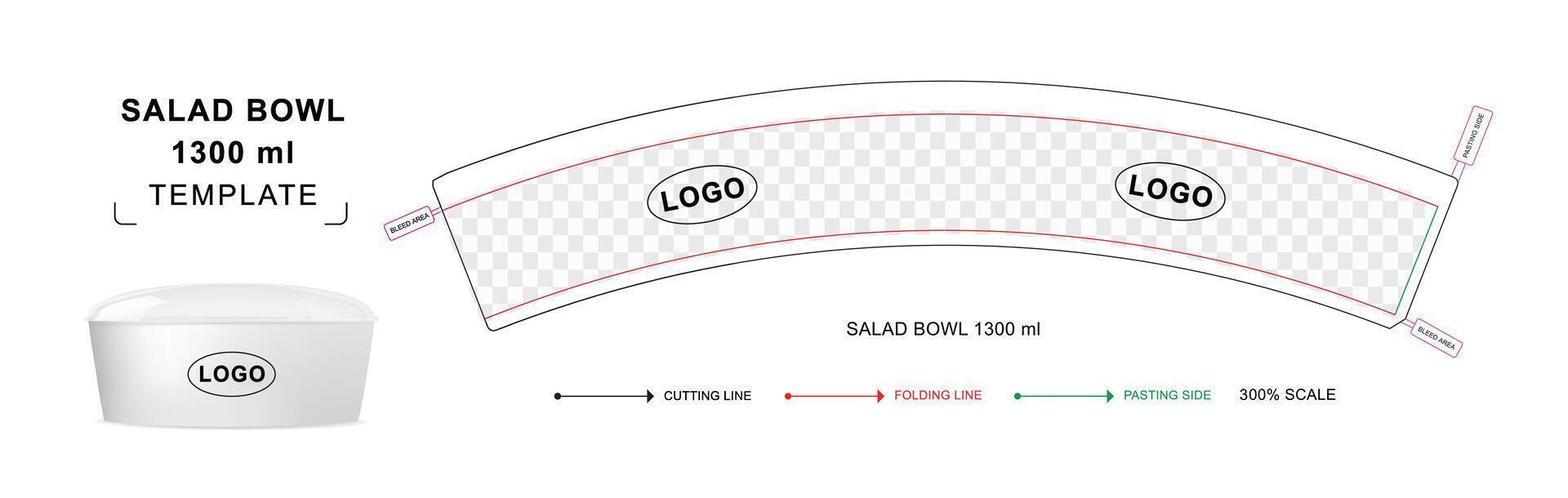 Salad Bowl die cut template for 1300 ml, Salad Bowl keyline vector