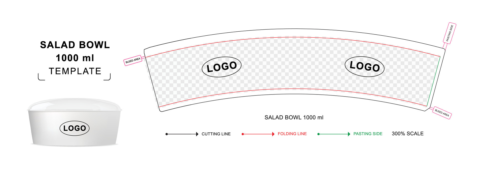 Salad Bowl die cut template for 1000 ml, Salad Bowl keyline 37487585