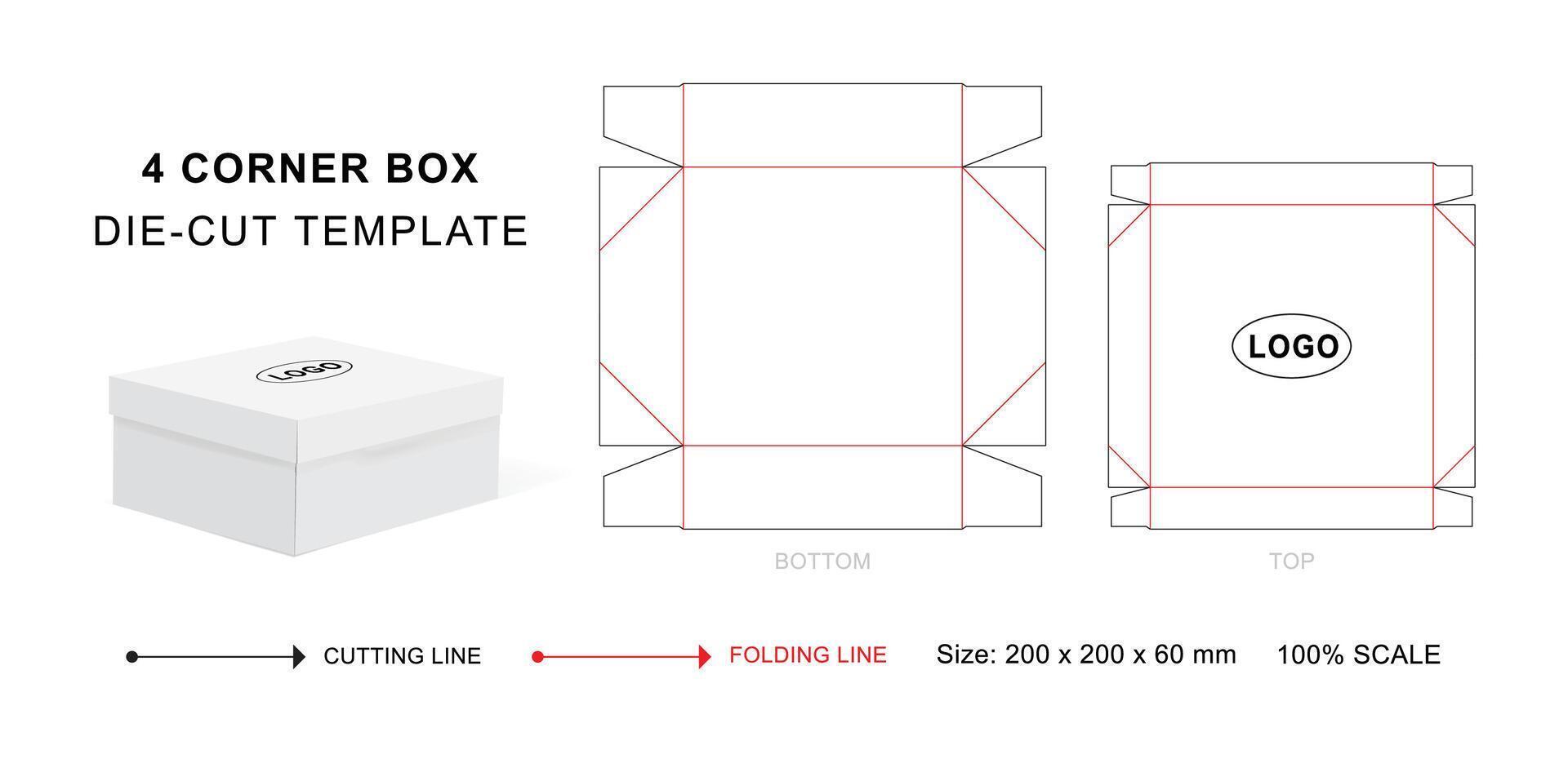 cuatro esquina caja morir cortar modelo o 4 4 esquina bandeja vector