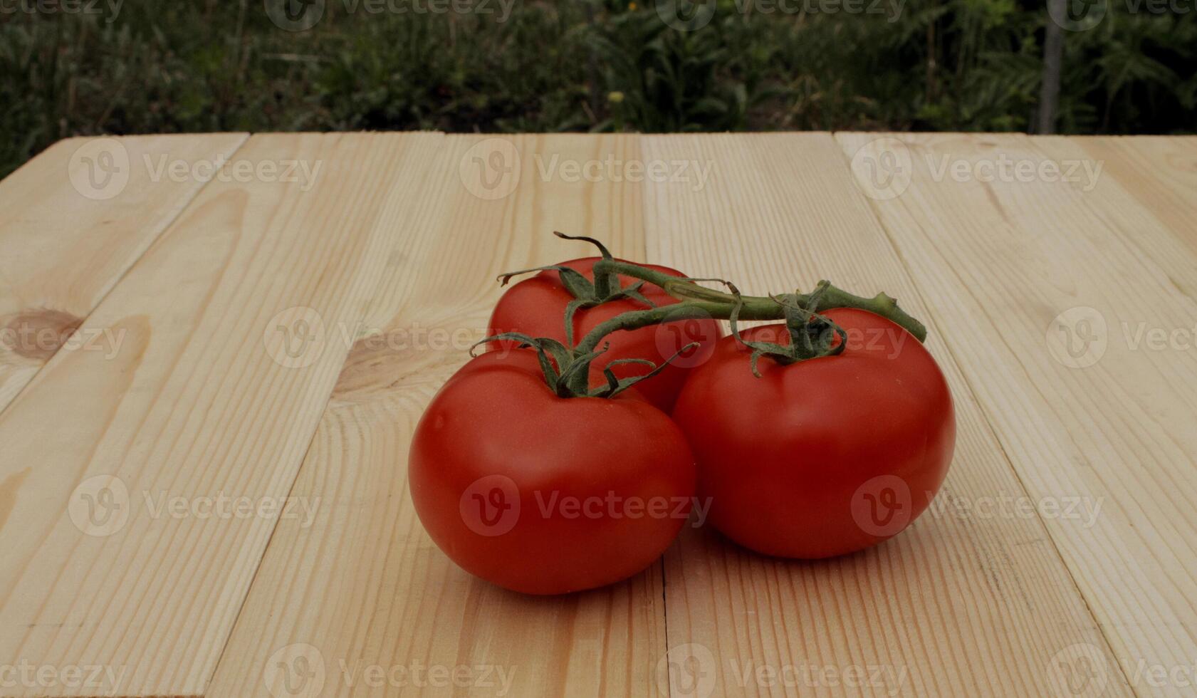 Whole Tomatoes In A Bunch Side View Closeup Photo