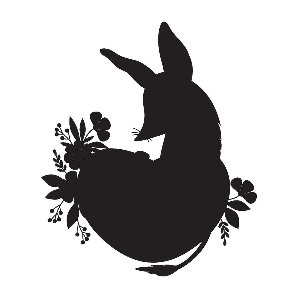 silueta australiano animal bilby con corazón y flores enamorado enamorado personaje. negro mano dibujo. vector ilustración .