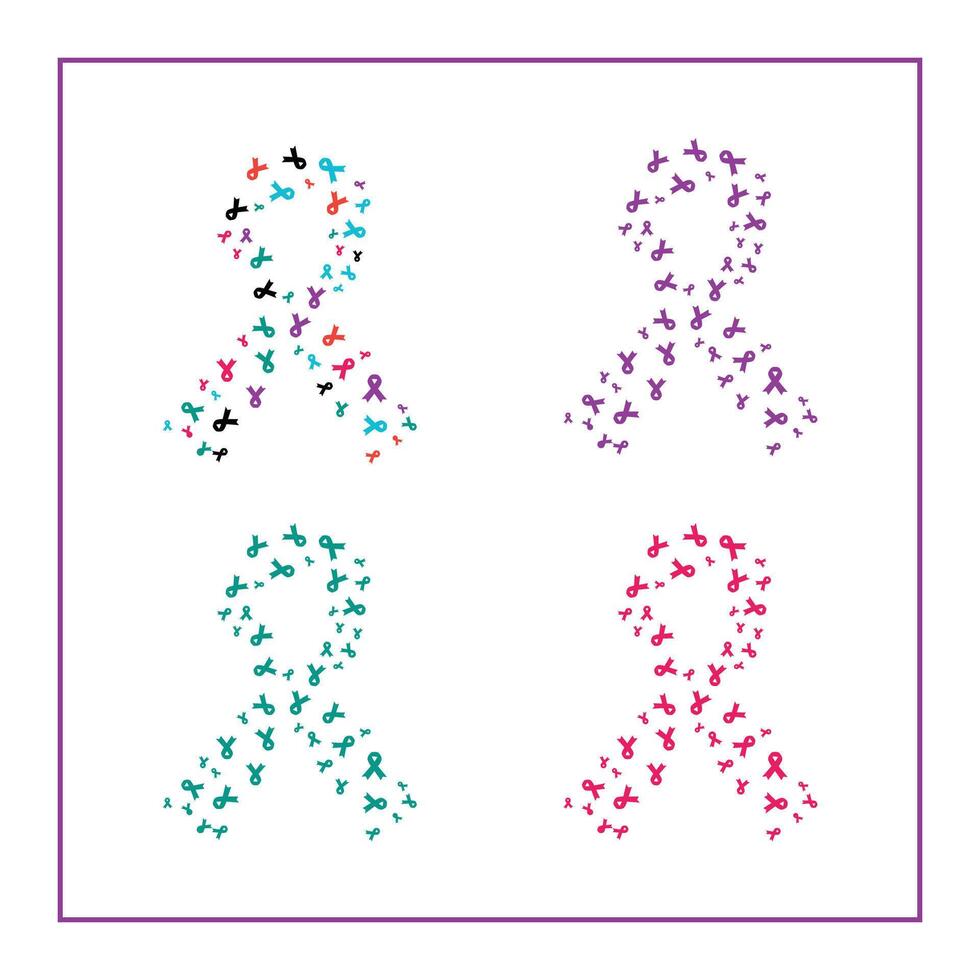 Set of cancer ribbon made of ribbons in different color, vector