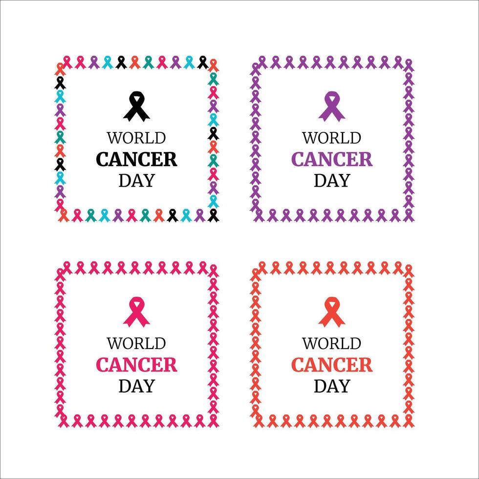 Set of World Cancer Day frames of ribbons, Square ribbon frame vector