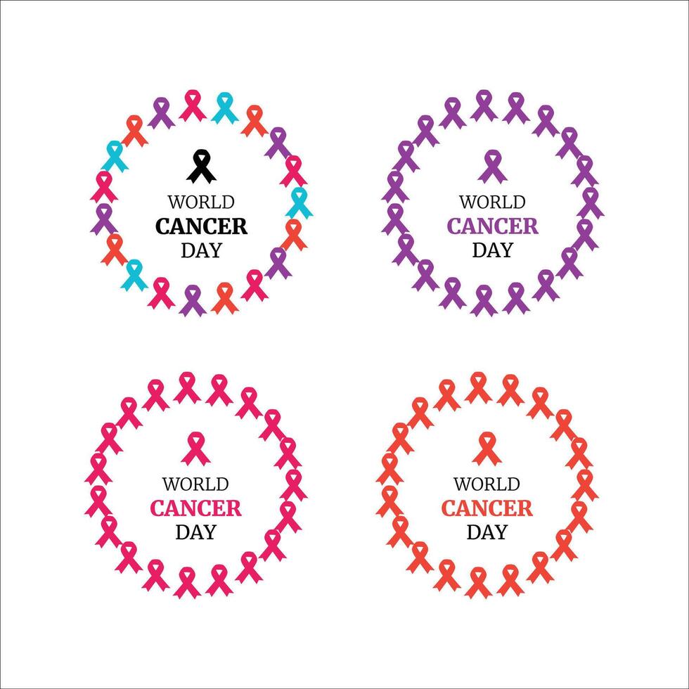Set of World Cancer Day round frames of ribbons, Vector