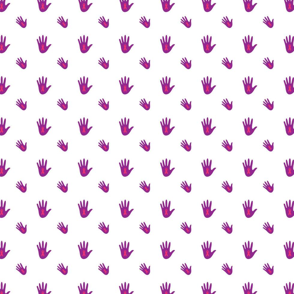 Cancer awareness day purple ribbon on hands seamless pattern vector