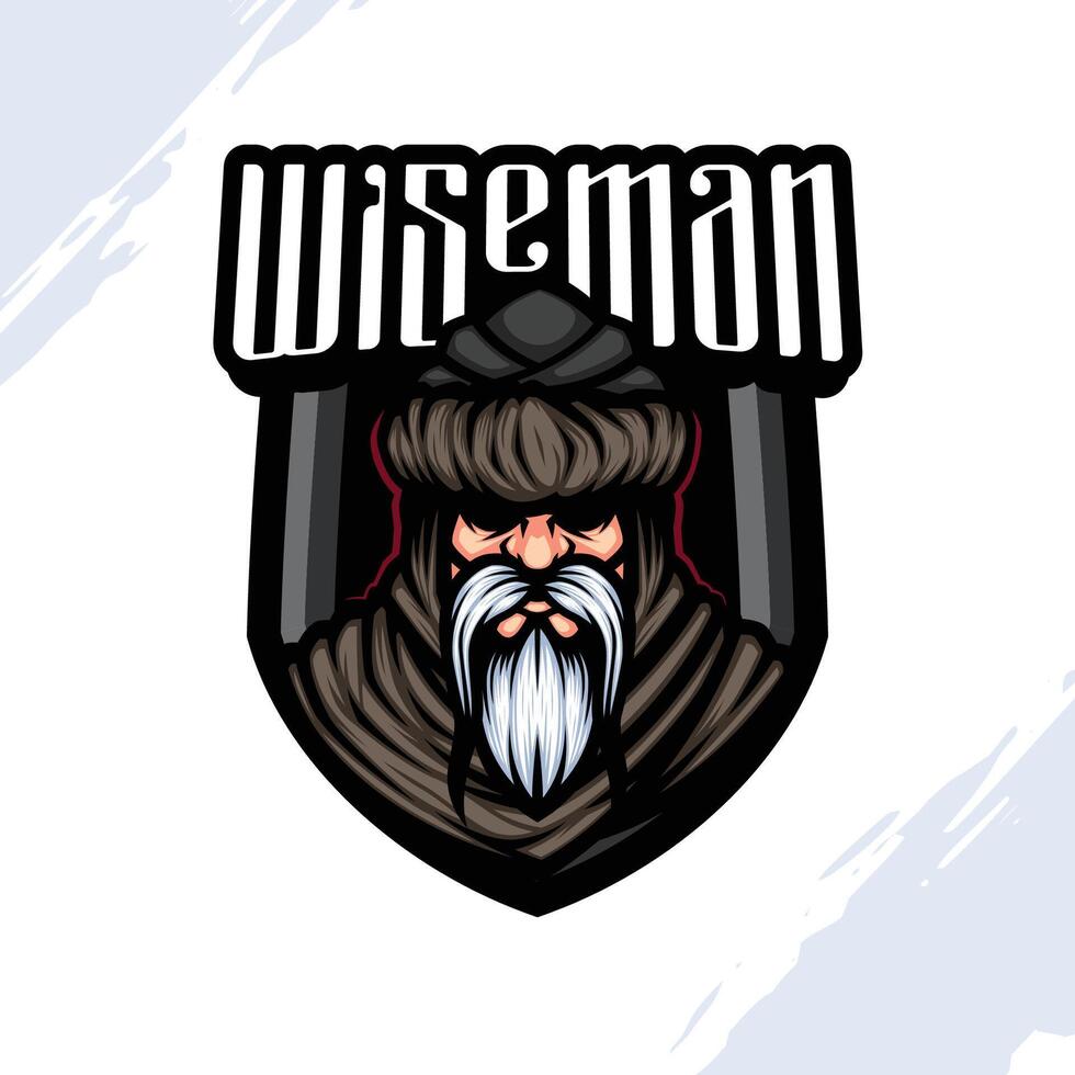 logo mascota de un sabio antiguo hombre con un encanecimiento barba y Bigote vector