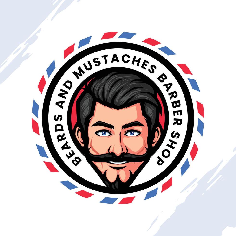 barbería logo mascota con un retrato de un hombre con un barba y Bigote vector