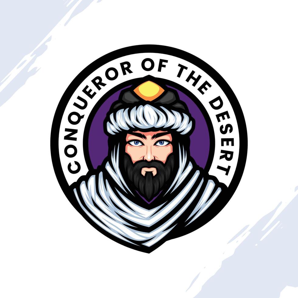 mascota logo retrato de un antiguo barbado hombre quien conquistados el Desierto vector