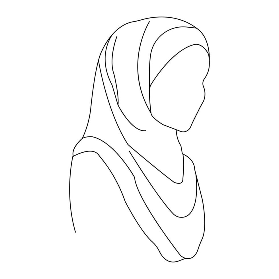 Hijabi girl outline vector isolated on white background