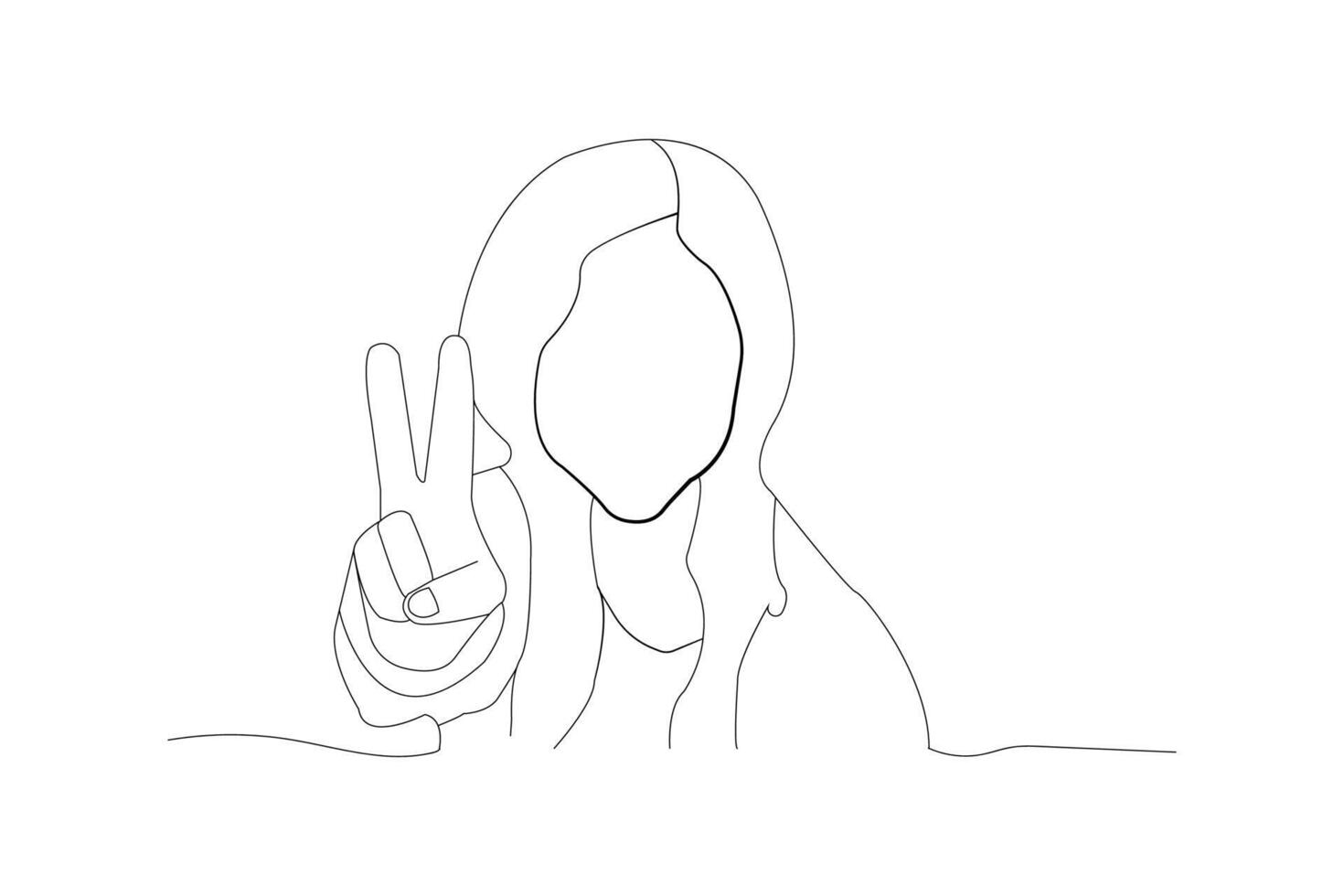 Girl showing victory sign continuous one line drawing. Vector illustration