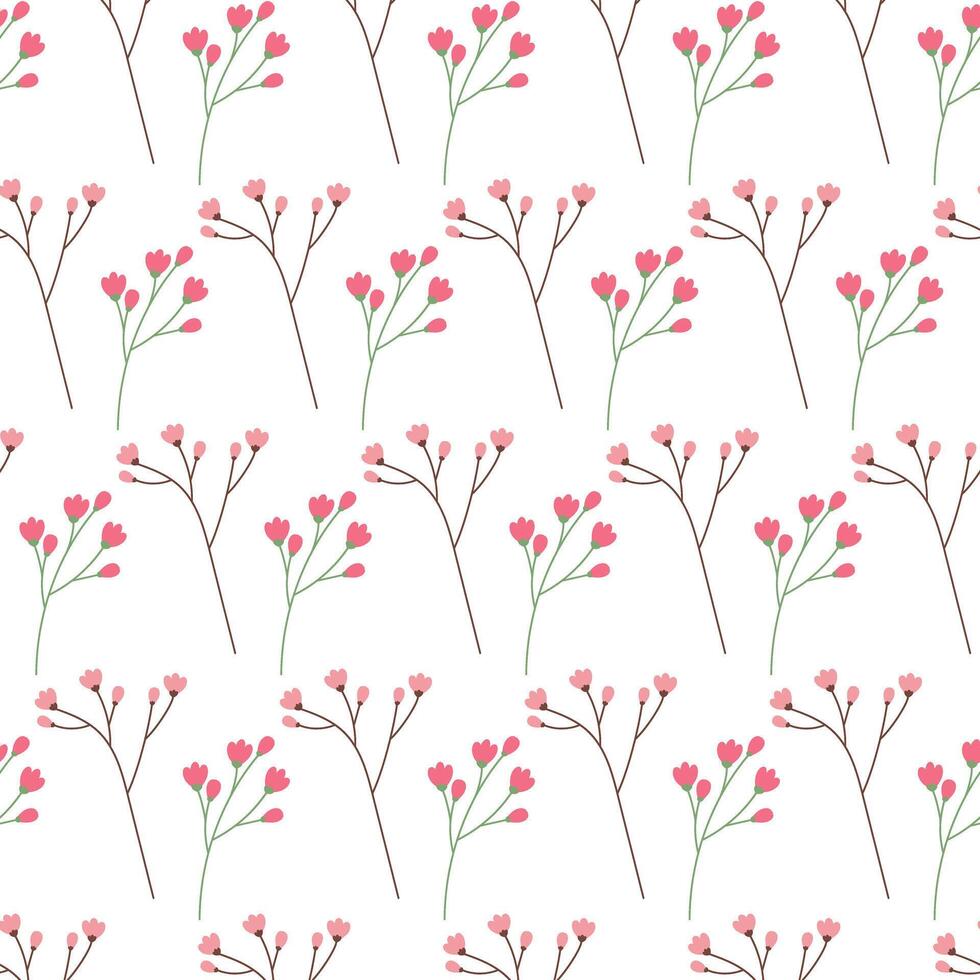 Seamless pattern of abstract colorful blossom twigs in trendy bright colors. Springtime background vector