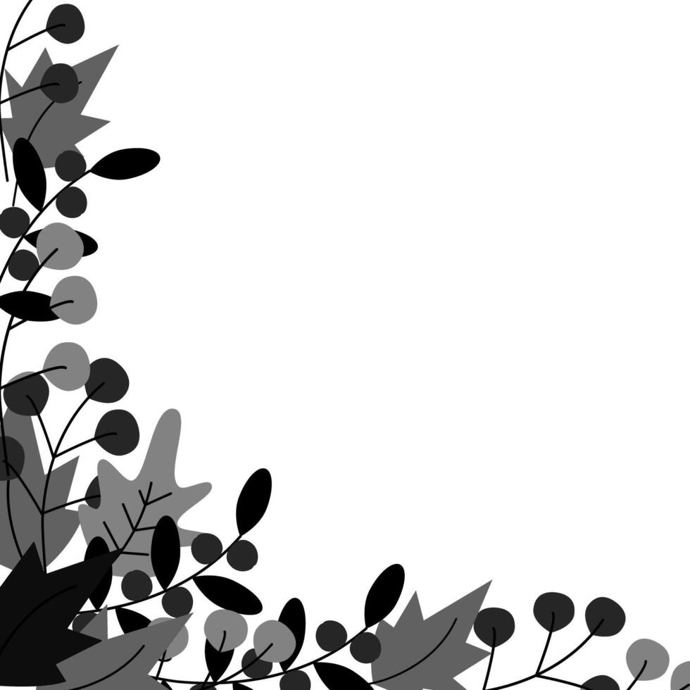 Abstract corner frame border of twigs and leaves in grayscale. Copy space. Design concept for cards vector