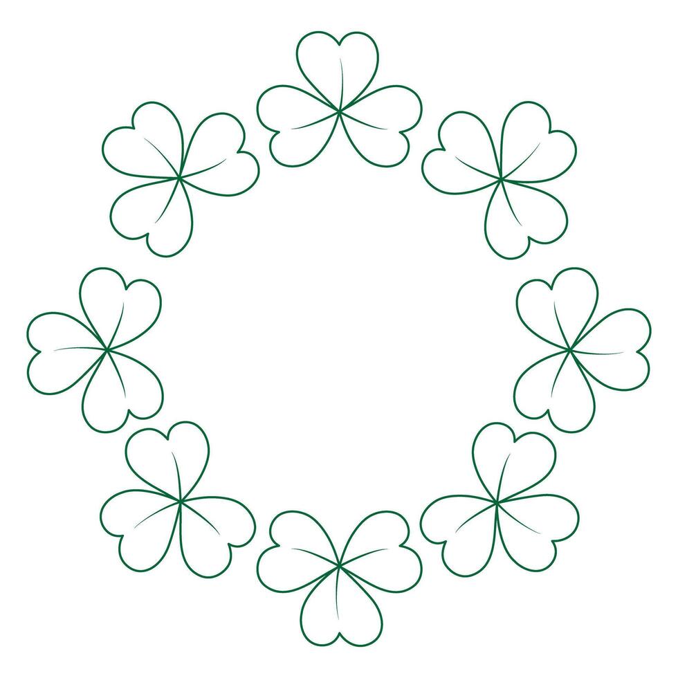 Abstract round frame border of contour drawn shamrocks. Copy space. Concept for St. Patrick greeting vector