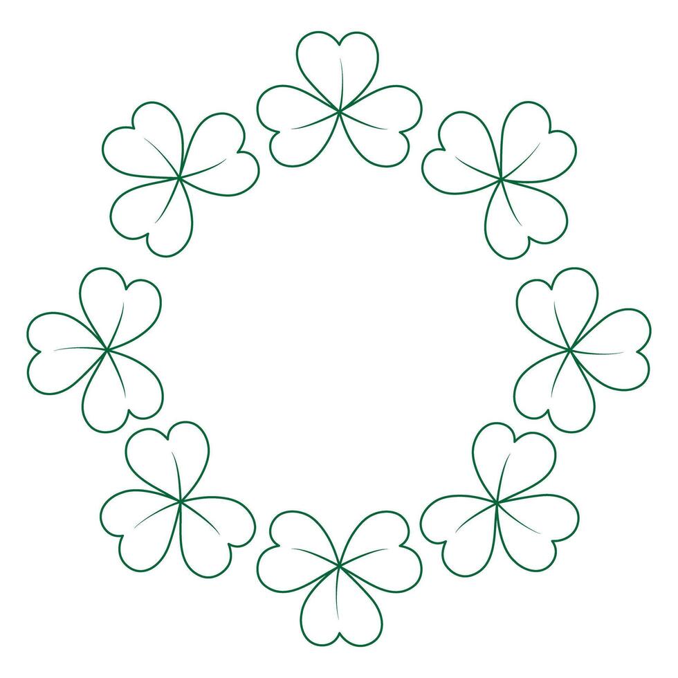 Abstract round frame border of contour drawn shamrocks. Copy space. Concept for St. Patrick greeting vector