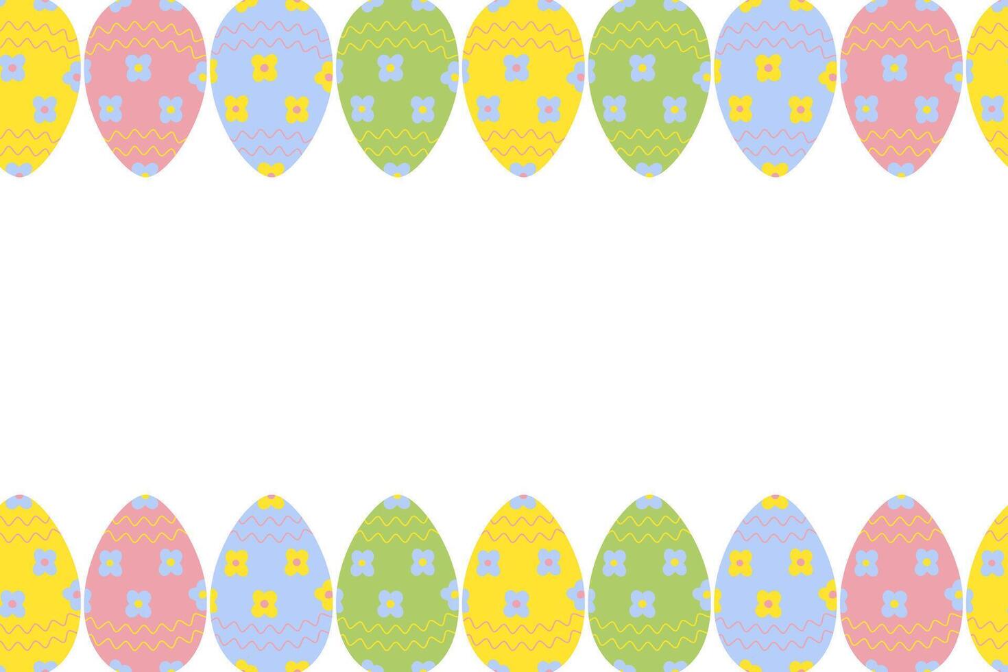 Seamless frame with top and bottom border of colorful painted Easter Eggs in trendy bright shades vector