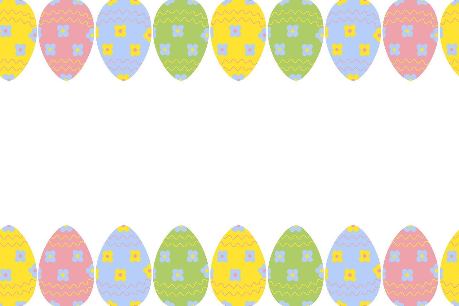 Seamless frame with top and bottom border of colorful painted Easter Eggs in trendy bright shades vector