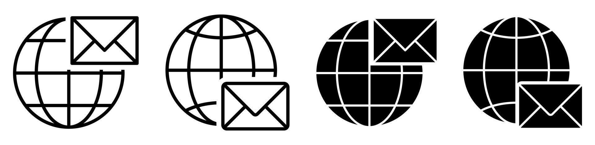 globe email set icon. vector isolated on white background. design for app, web.