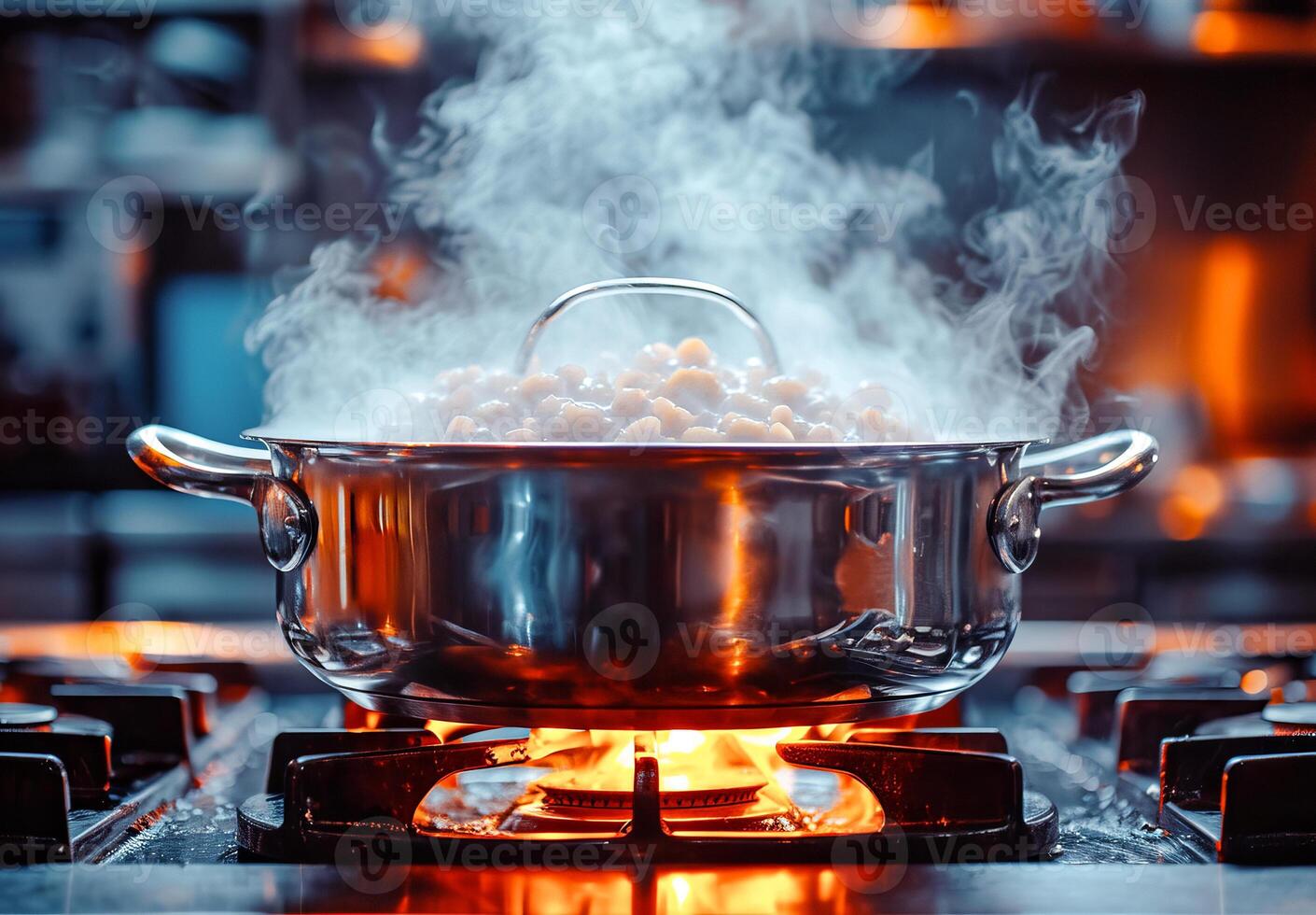 AI generated Chef Cooking with Steaming Pan on Stove photo