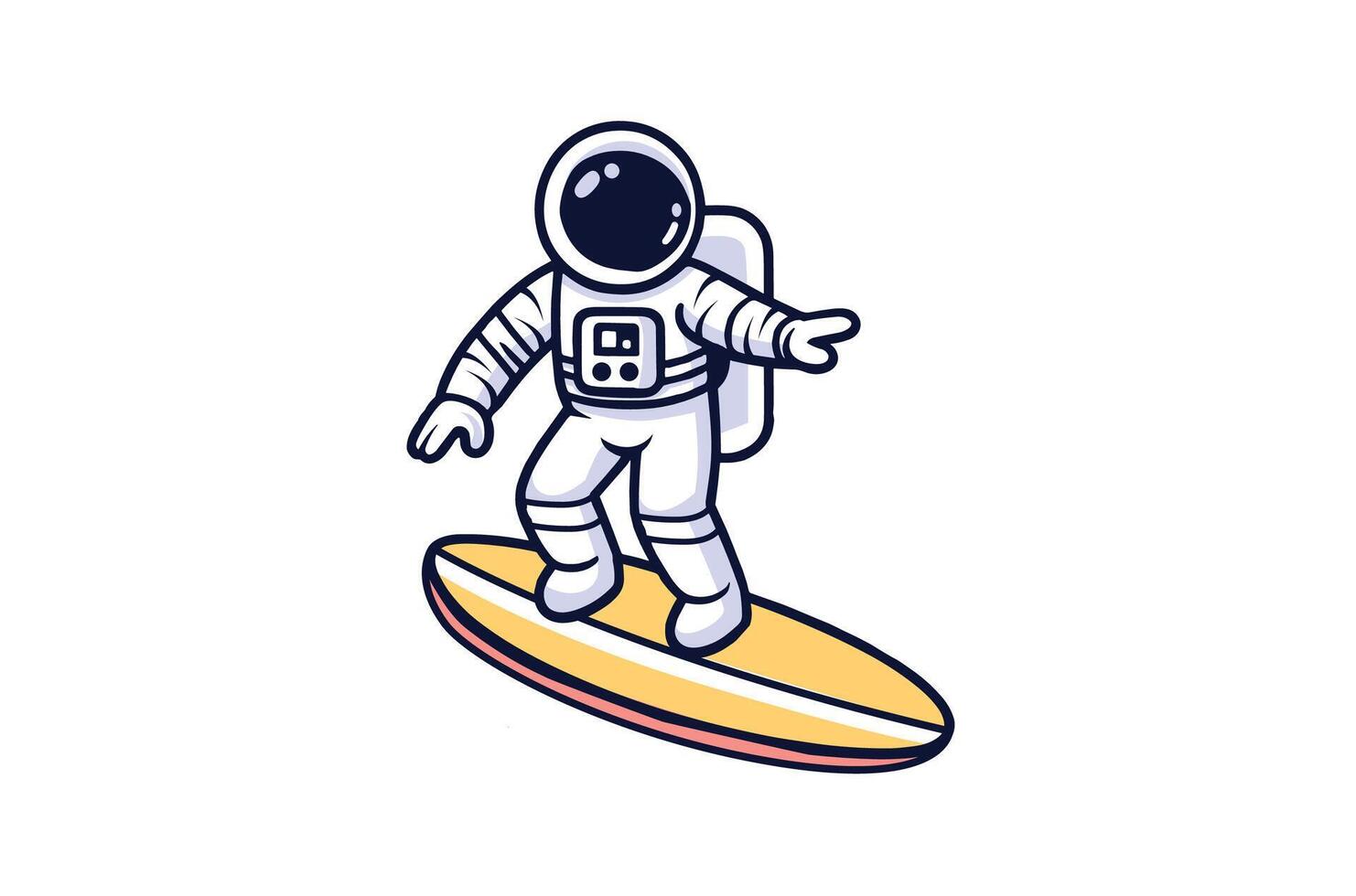 Cute Astronaut surfing on the beach Cartoon Vector Icon Illustration. Science Food Icon Concept Isolated Premium Vector. Flat Cartoon Style