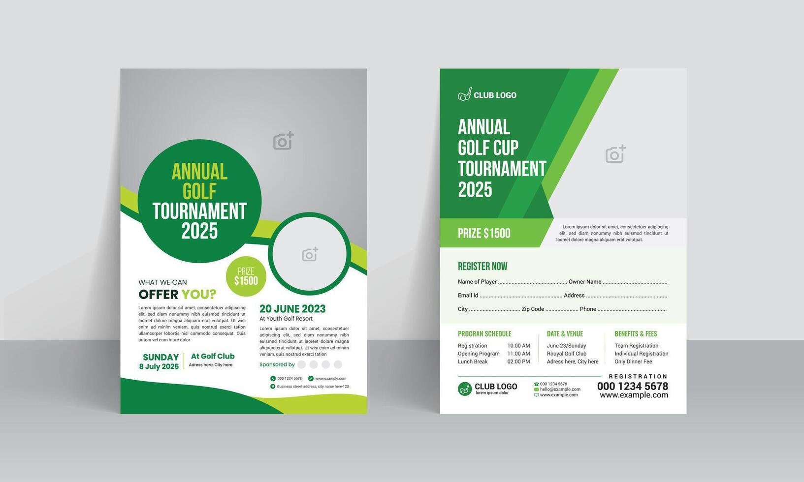 golf torneo volantes modelo con Deportes evento póster y anual folleto cubrir diseño vector