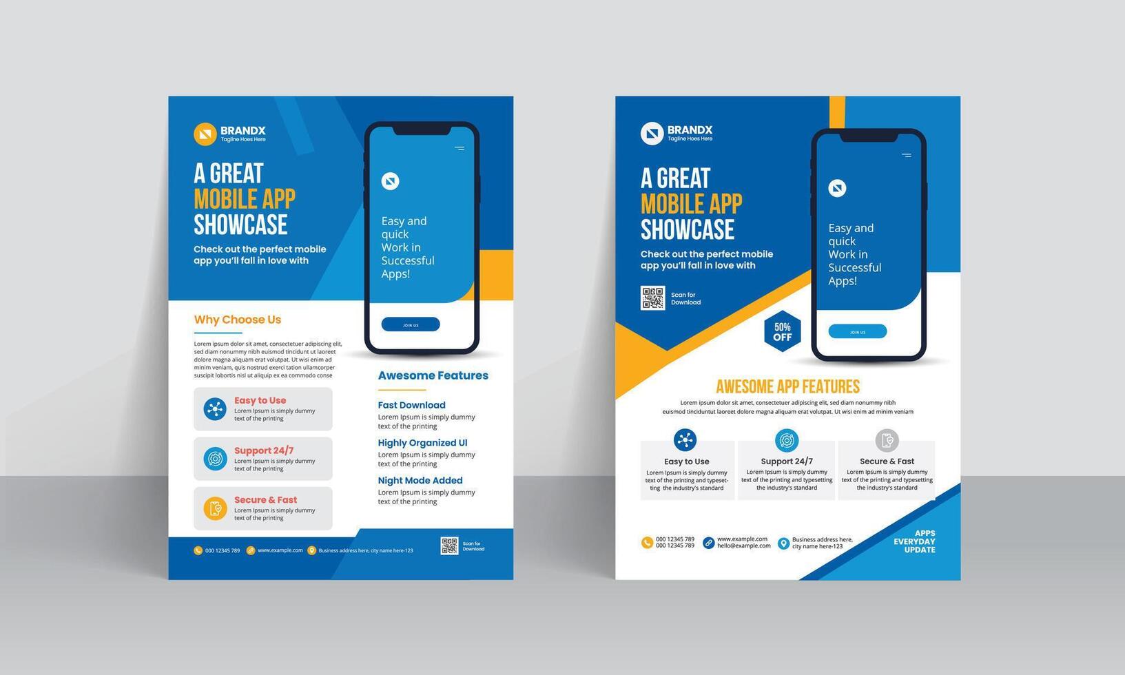 Mobile app promotion flyer brochure cover template with creative layout vector