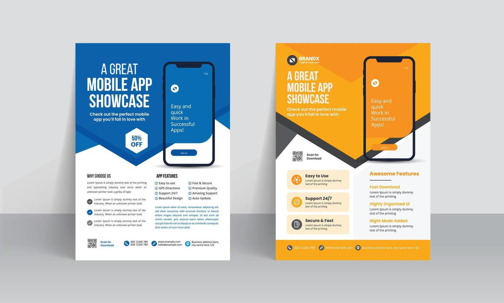 Mobile app promotion flyer brochure cover template with creative layout vector