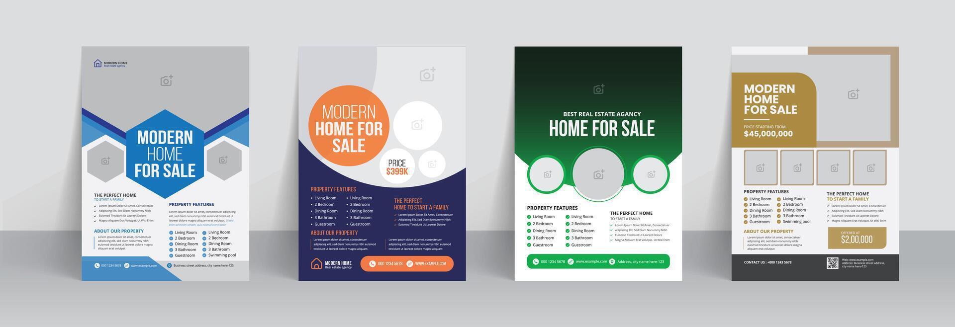 Real estate flyer brochure cover template with professional home sale renovation agency marketing leaflet design vector
