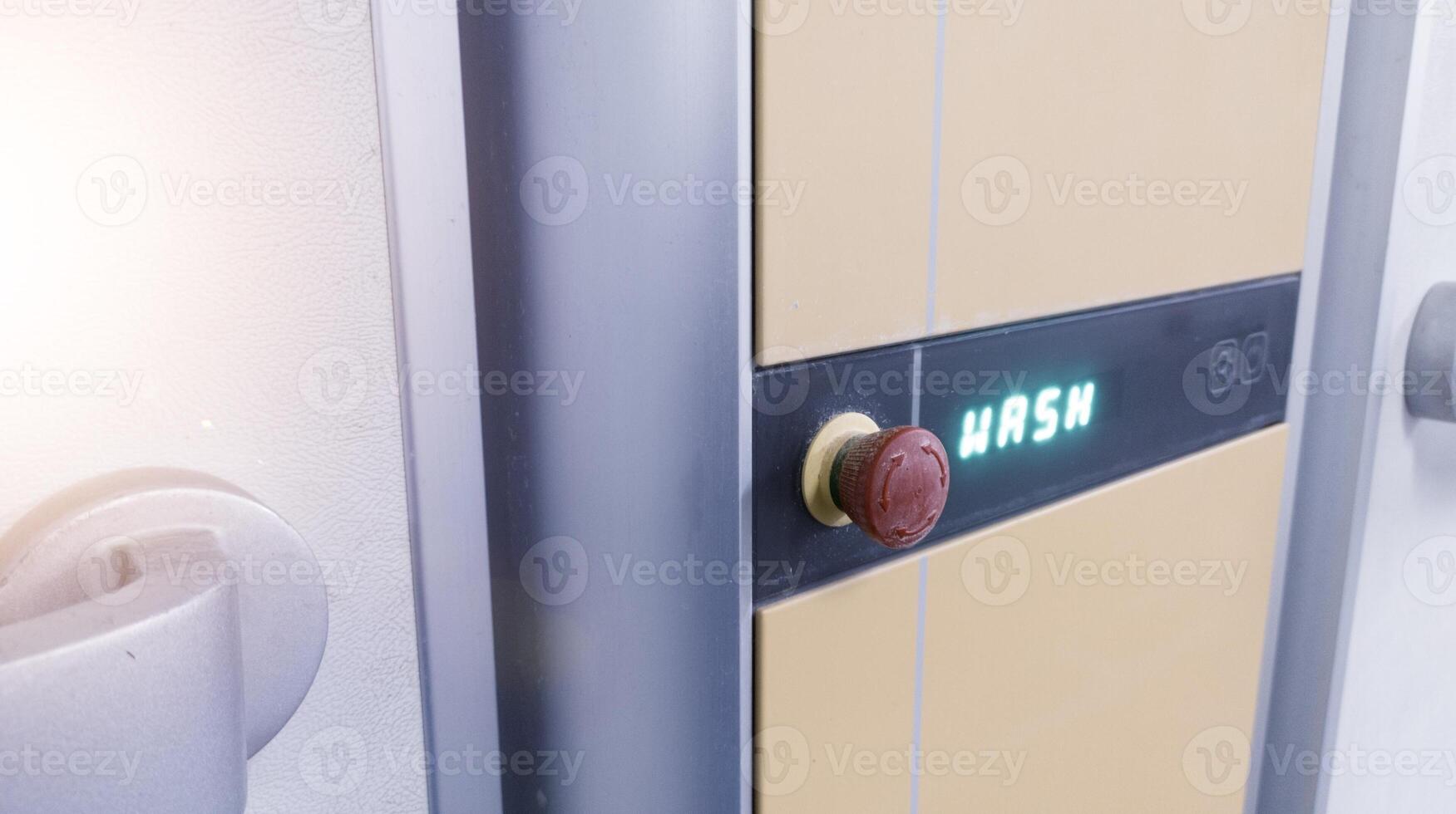 The door of Industrial incubation hatchering machine with emergency push botton. photo