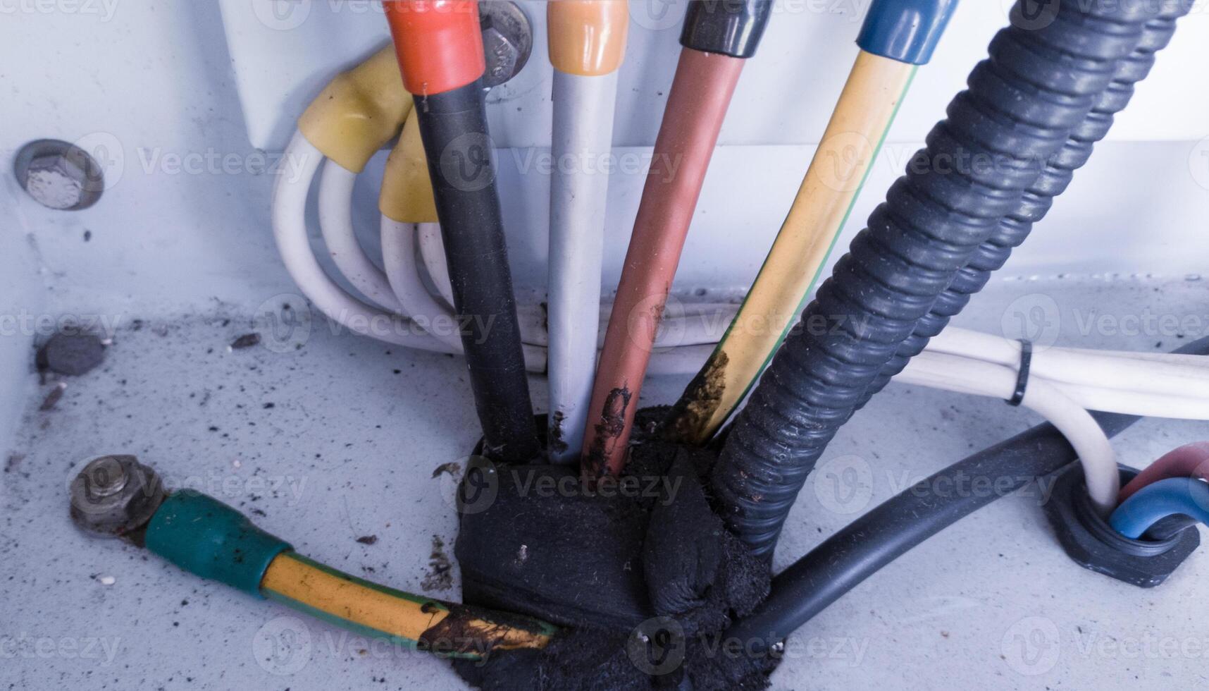 Cable circuit power pass through the protective hole insulation. photo
