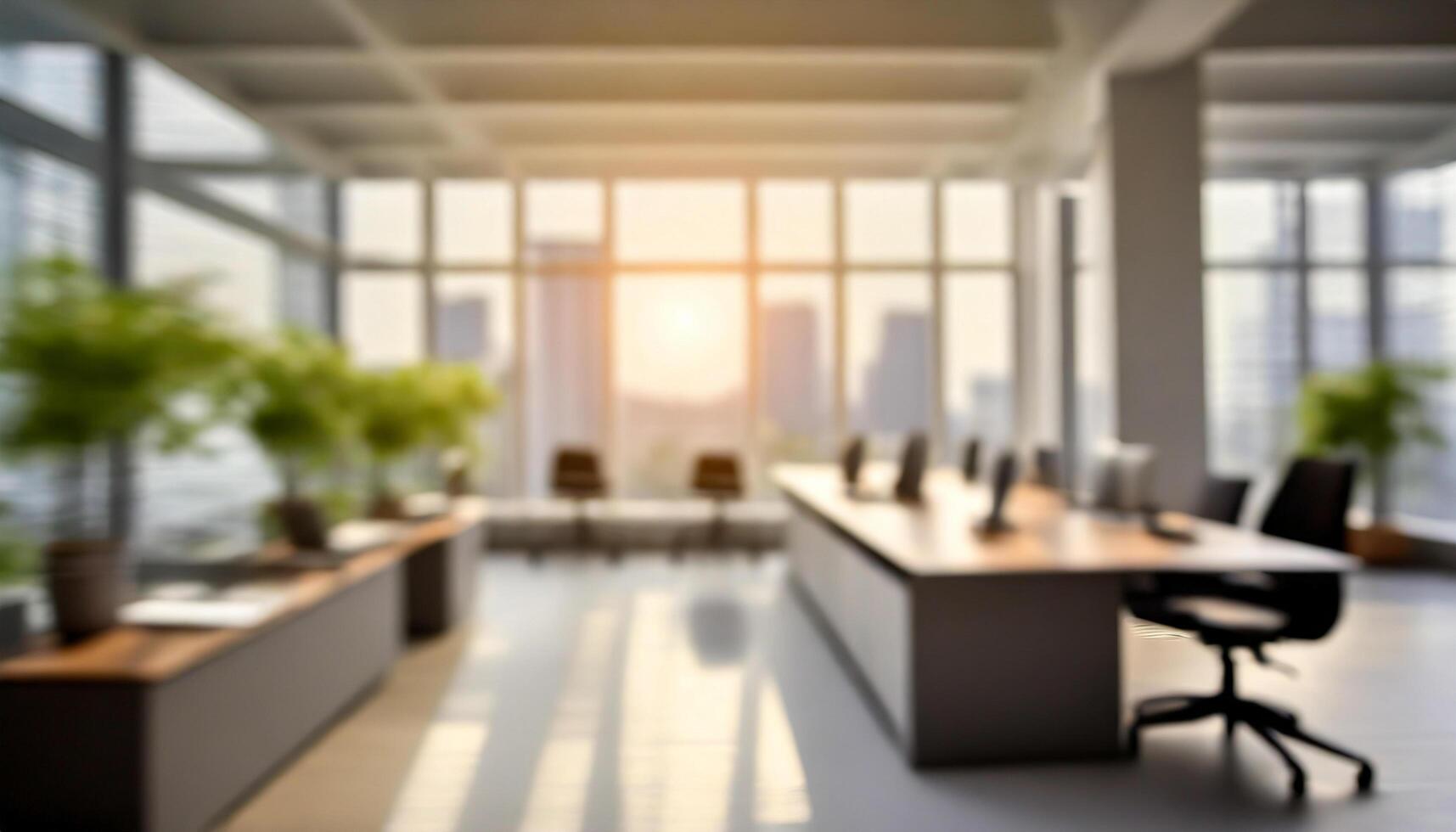 AI generated Abstract blurred interior modern office space copy space. photo
