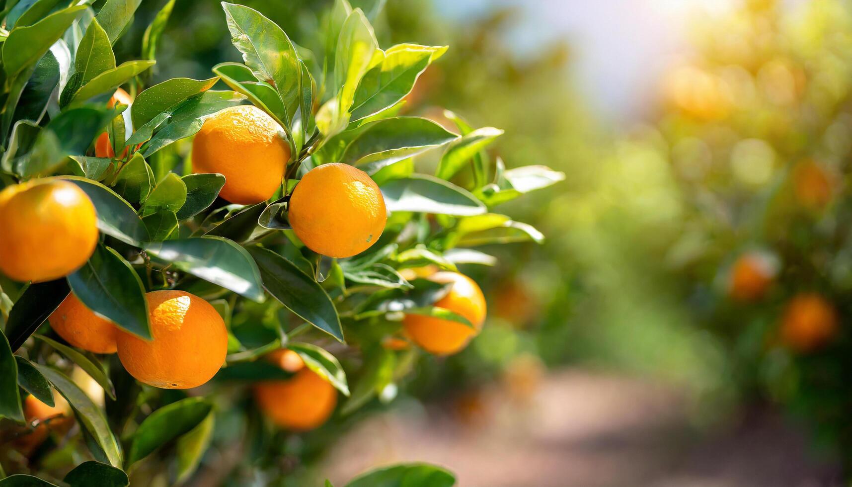 ai generado agrios ramas con orgánico maduro Fresco naranjas mandarinas creciente en ramas con verde salir antecedentes foto