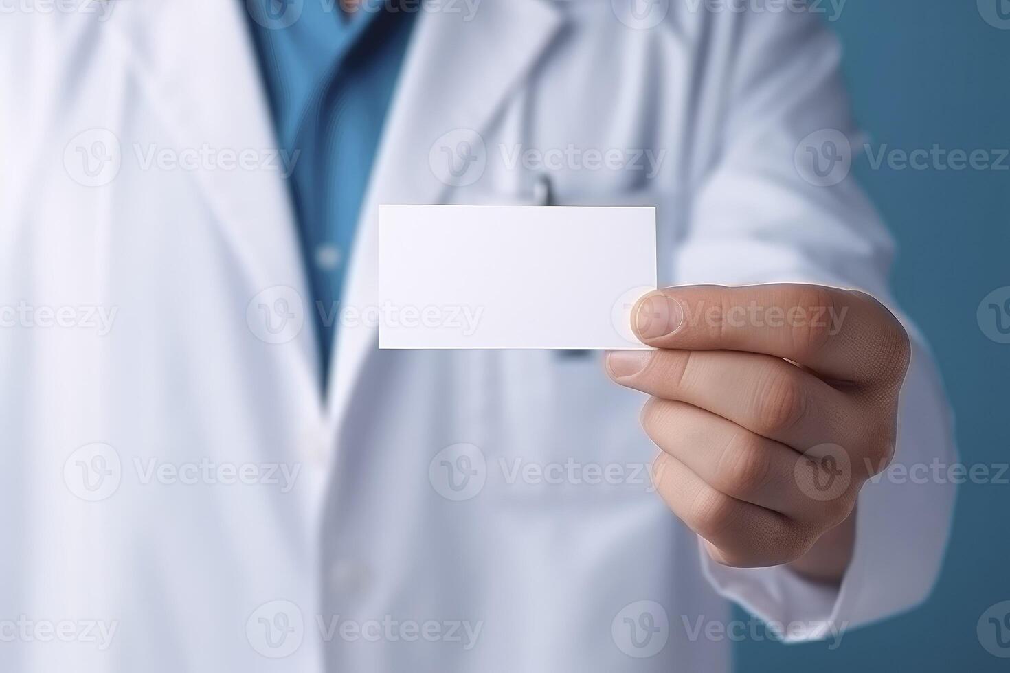 AI generated Man doctor hand holds empty white card with mockup photo