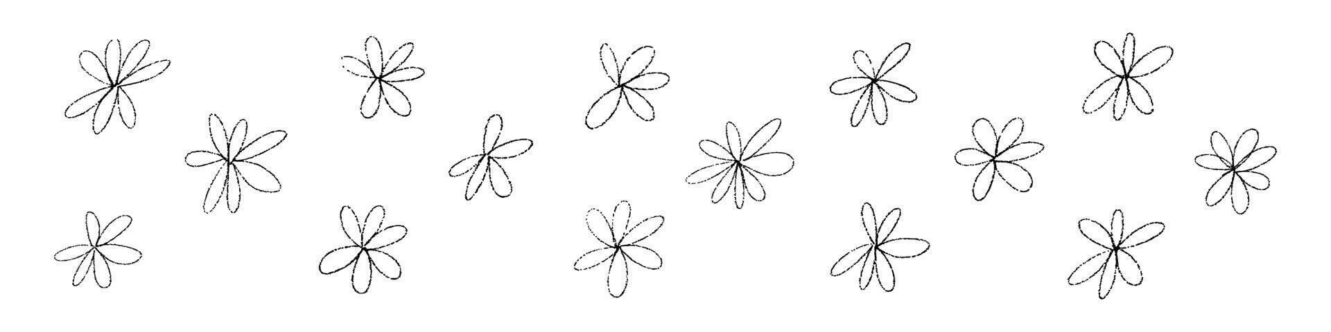 Hand drawn flower doodle, simple line pattern with abstract spring floral shapes. Brush sketch style. Flat vector illustration isolated on white background.