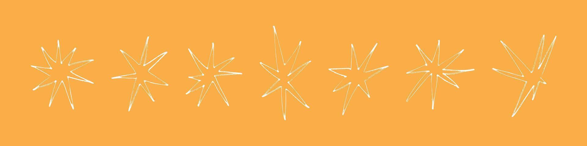Hand drawn star icons with crayon and pastel lines. Doodle and sketch elements. Flat vector illustration isolated on white background.