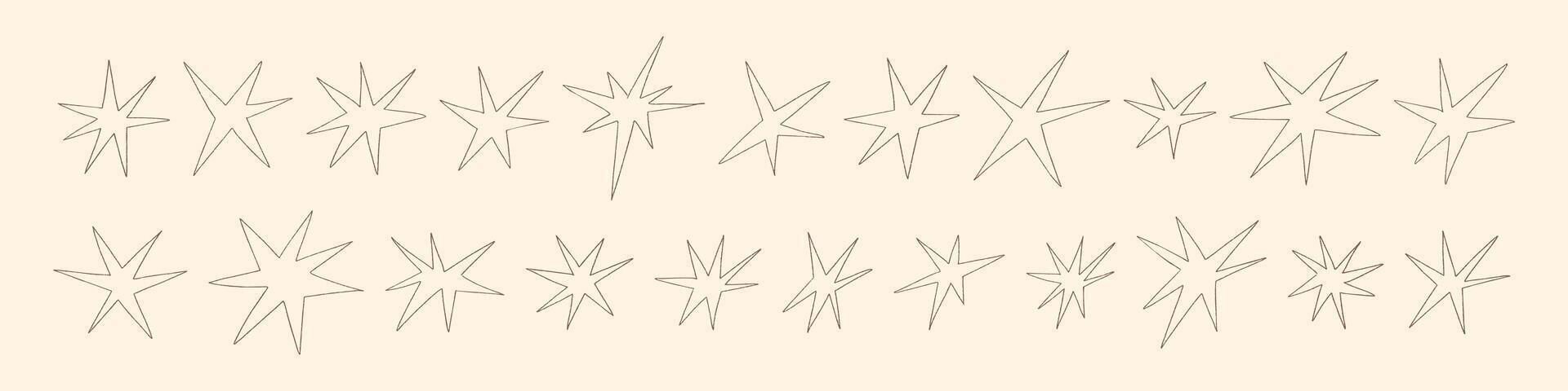 Hand drawn star shapes with crayon and pencil textures. Flat vector illustration isolated on white background.